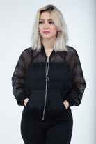 كيتشن سترة مخرمة بسحاب وجيوب أمامية كم طويل