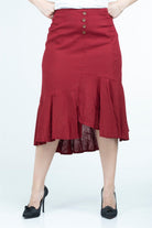 كيتشن تنورة ميدي فسكوز بكلوش أسفل الخصر مزينة بأزرار أمامية