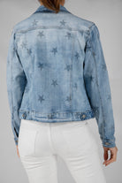 ميكا سترة جينز بأزرار أمامية وجيوب بأكمام طويلة أزرق