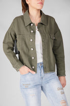 ميكا سترة جينز ملونة بأزرار أمامية بأكمام طويلة