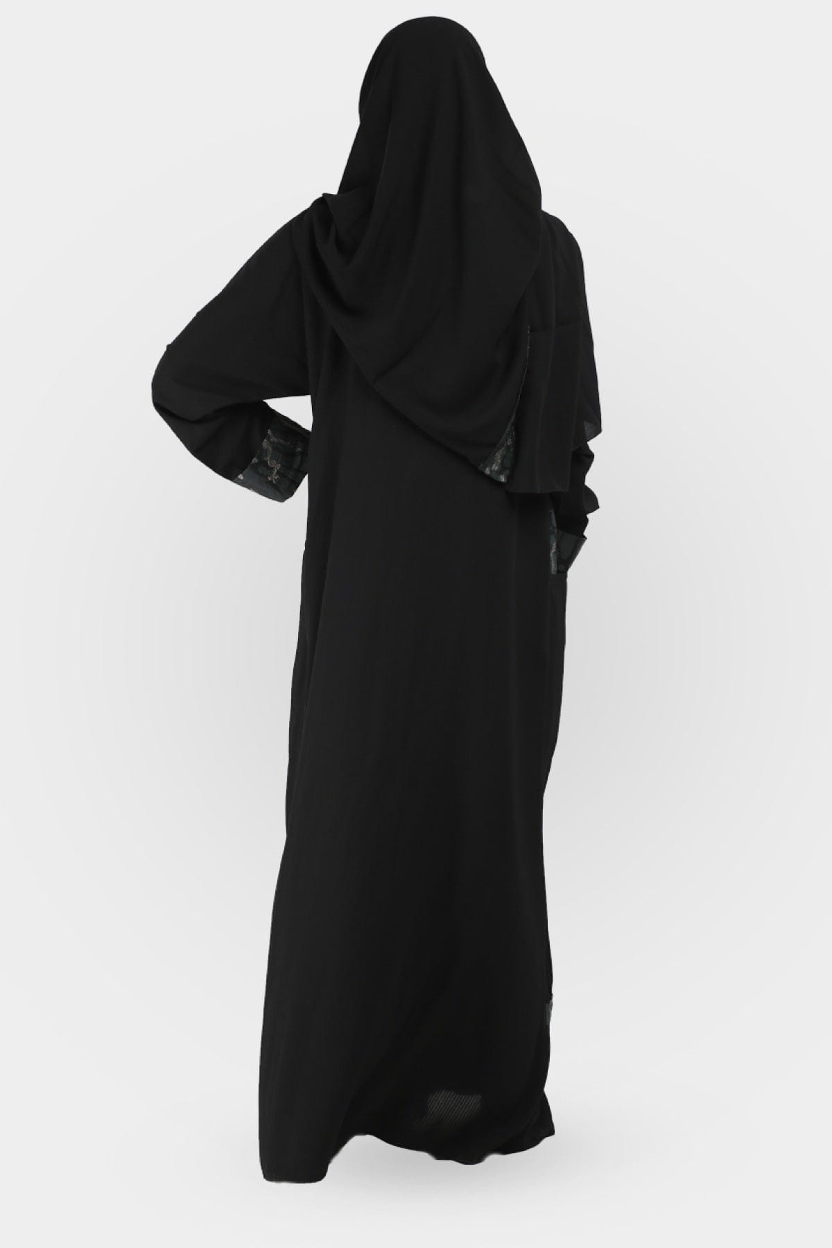 جوهرة عباية كريب ملفوفة من التفتا خضراء بجيب من الأمام أسود