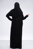 جوهرة عباية كتان طويلة سوداء بجيوب أمامية كم طويل أسود