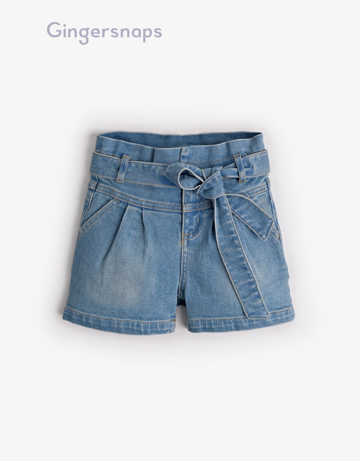 جينجرسنابس شورت بناتي جينز خصر عريض برباط أزرق