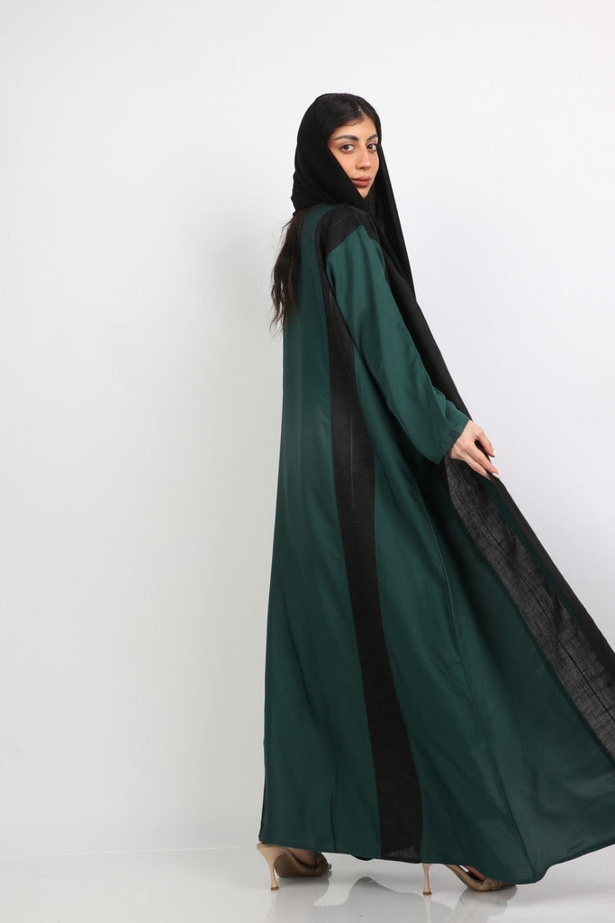 كاميليا عباية مقلمة مصنوعة من الحرير الأخضر/الأسود