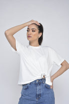 نتشي بلوزة قطن سادة من الخلف مزينة بحلقة عند الخصر نسائي