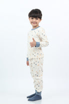 جينجرسنابس بيجامة ولادي بنطلون طويل وتيشيرت منقوش طويل البيج