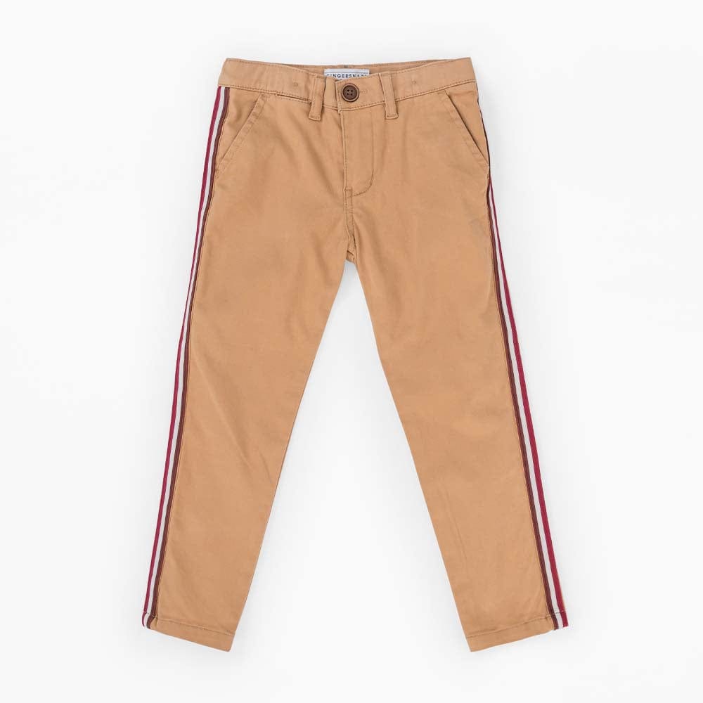 جينجرسنابس بنطلون ولادي سادة بخطين أماميين كراميل