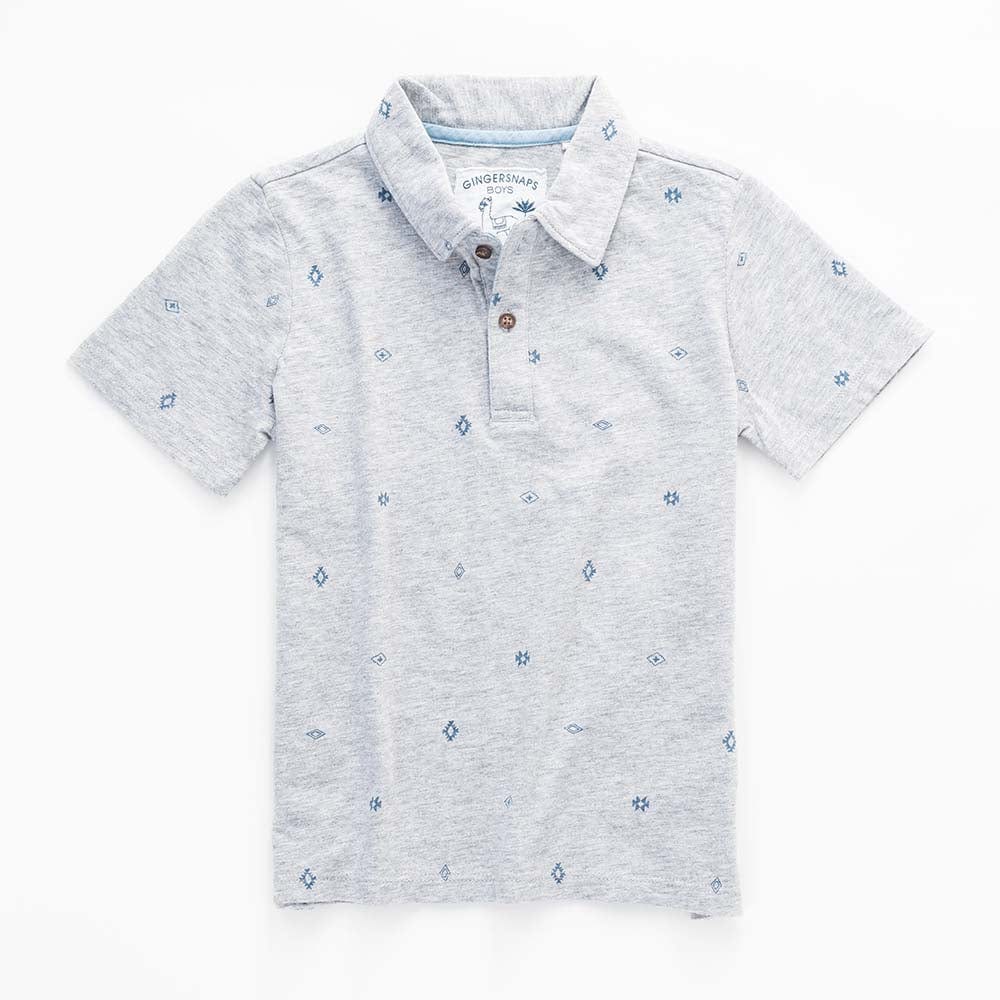 جينجرسنابس تيشيرت ولادي بولو سادة نص كم بأزرار أمامية رمادي وسط