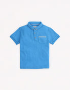 جينجرسنابس تي شيرت بولو ولادي سادة بجيب أمامي مطرز نص كم أزرق