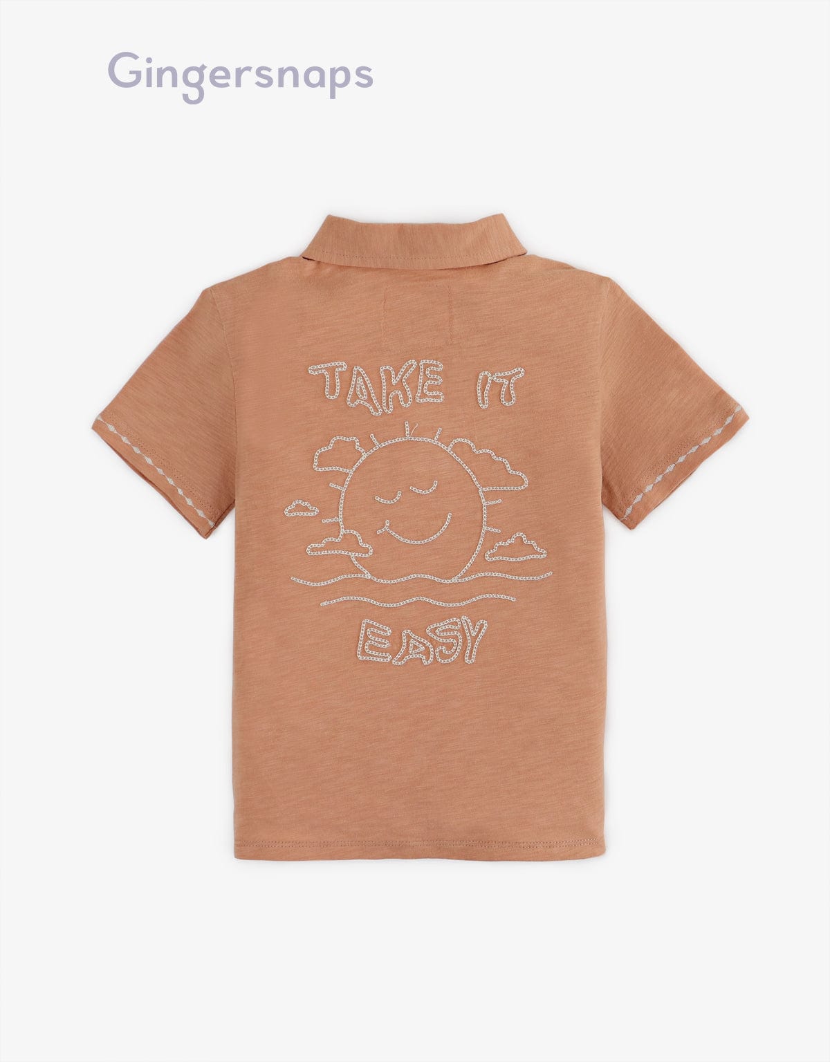 جينجرسنابس تي شيرت بولو ولادي بجيب سادة مطرز بالخيط بني