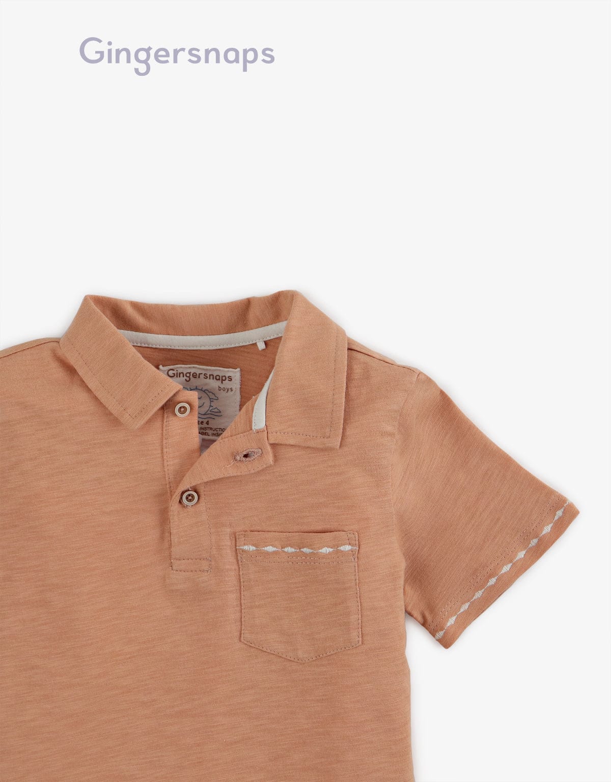جينجرسنابس تي شيرت بولو ولادي بجيب سادة مطرز بالخيط بني