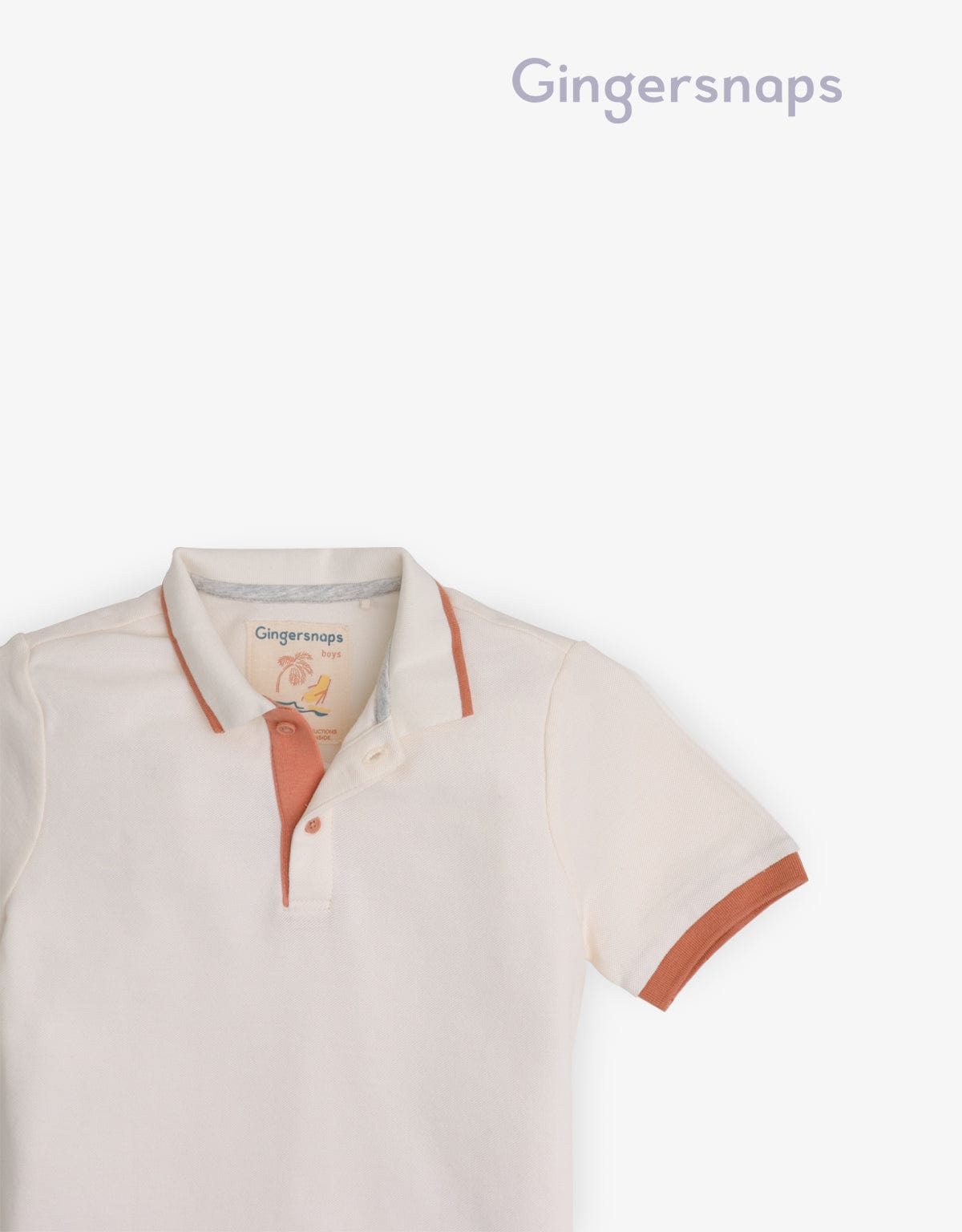 جينجرسنابس تيشيرت سادة بأزرار أمامية كم قصير أولادي أبيض