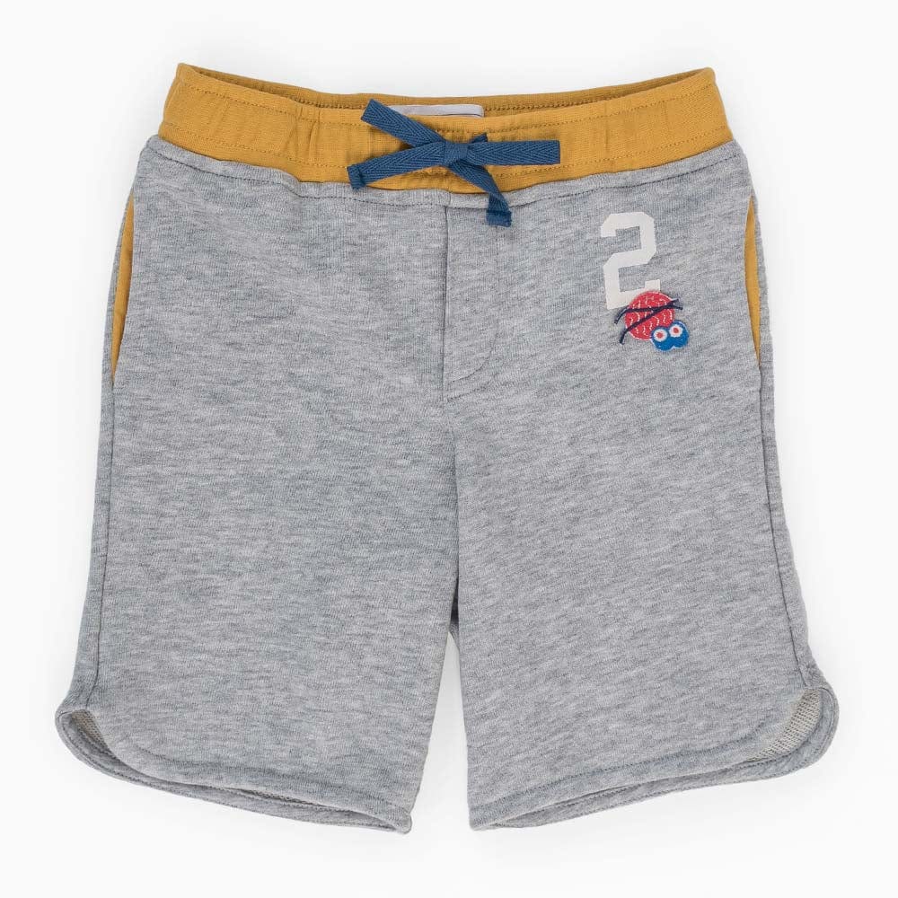 جينجرسنابس شورت ولادي قطن بجيوب جانبية برباط على الخصر رمادي/أصفر