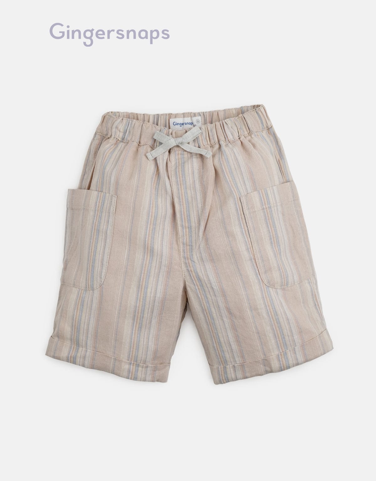 جينجرسنابس شورت ولادي مخطط بالطول وجيوب جانبية مع رباط بني