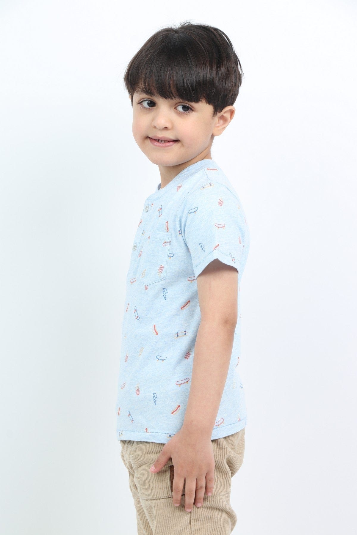 جينجرسنابس تي شيرت ولادي منقوشة نص كم أزرق فاتح