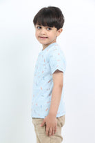 جينجرسنابس تي شيرت ولادي منقوشة نص كم أزرق فاتح