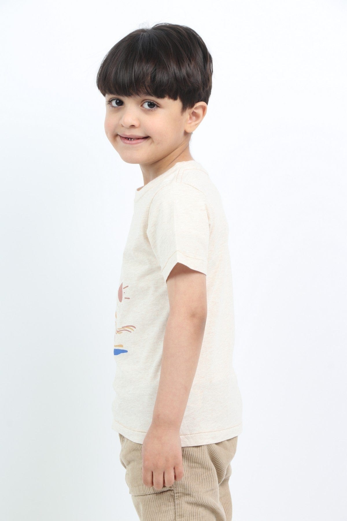 جينجرسنابس تي شيرت ولادي بطبعة بحر وشجر البيج