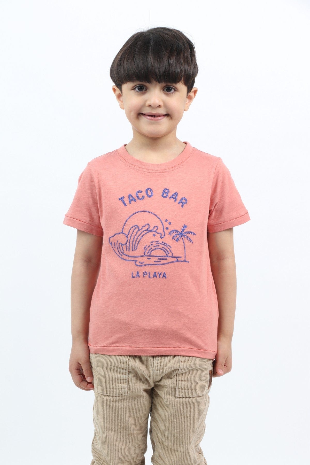 جينجرسنابس تي شيرت ولادي مزين بالخيوط نص كم وردي