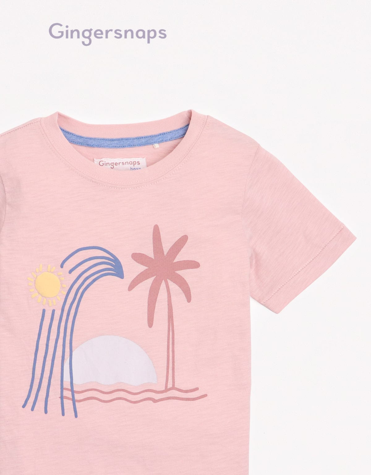 جينجرسنابس تي شيرت ولادي بطبعة أمامية بنص كم وردي