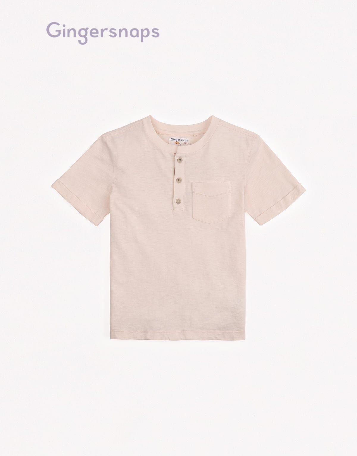 جينجرسنابس تيشيرت ولادي سادة بجيب على الصدر وأزرار أمامية وردي