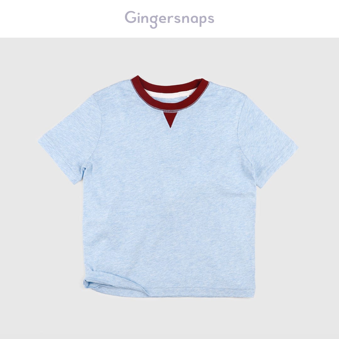 جينجرسنابس تيشيرت نص كم بمثلث تحت الياقة أولادي أزرق