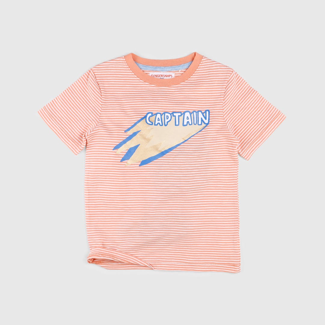 جينجرسنابس تيشيرت مخطط بالعرض مع طبعة أمامية نص كم ولادي برتقالي /توفو