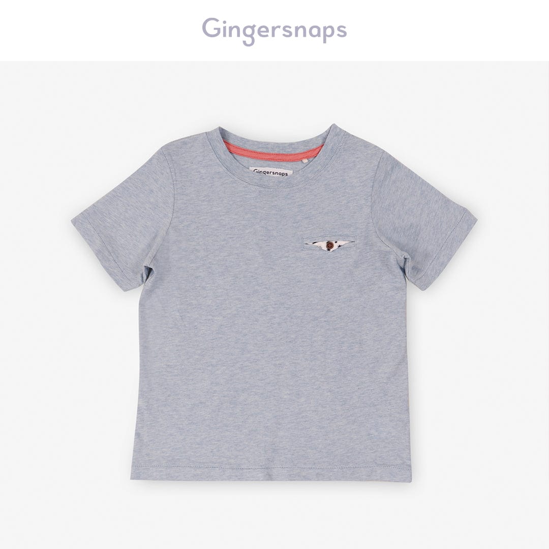 جينجرسنابس تي شيرت ولادي سادة بياقة دائرية أزرق خفيف