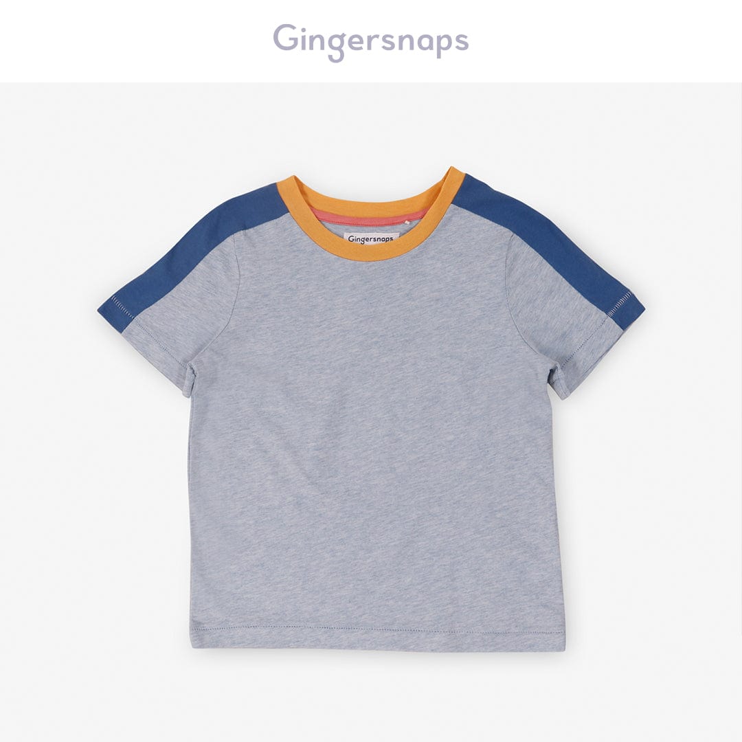 جينجرسنابس تي شيرت ولادي سادة نص كم بخط أزرق