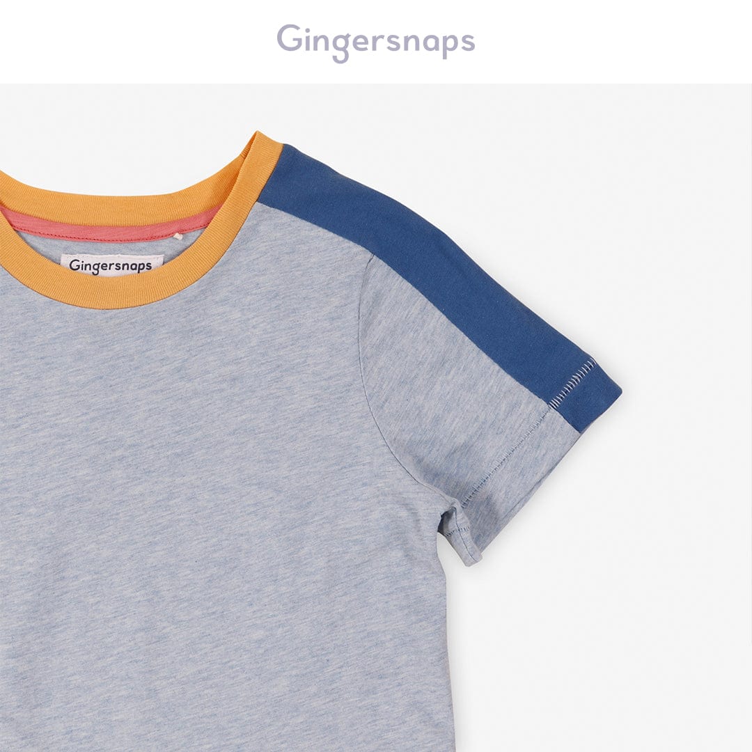 جينجرسنابس تي شيرت ولادي سادة نص كم بخط أزرق