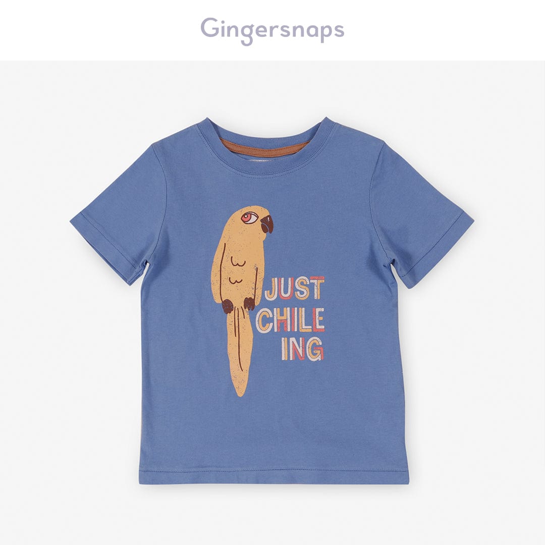 جينجرسنابس تي شيرت ولادي بطبعة طائر نص كم فيروزي