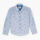 جينجرسنابس قميص بولو منسوج للأولاد منقوش بأزرار أمامية كم طويل أزرق فاتح