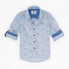 جينجرسنابس قميص بولو منسوج للأولاد منقوش بأزرار أمامية كم طويل أزرق فاتح