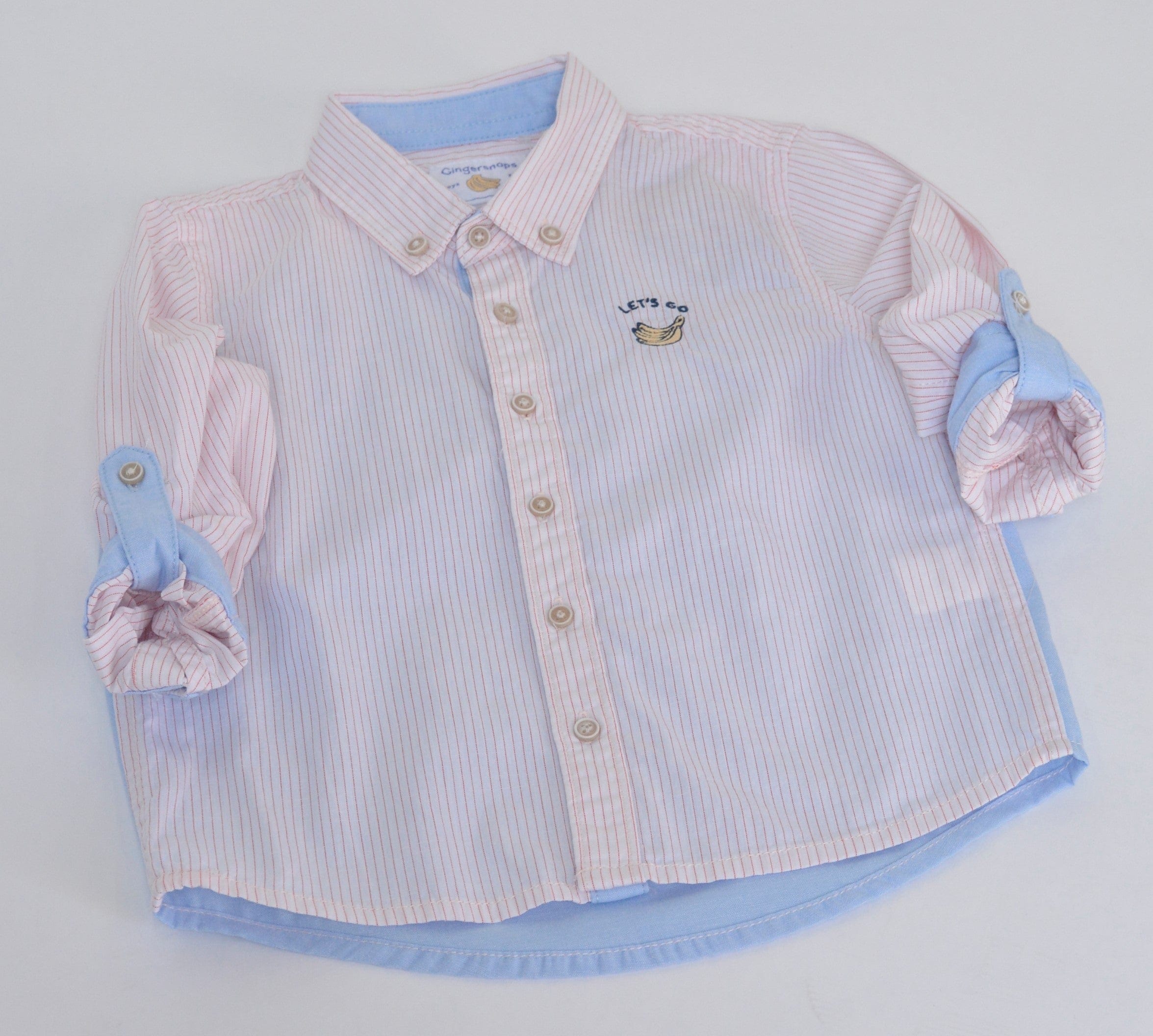 جينجرسنابس قميص بولو منسوج للأولاد مخطط بالطول بأزرار أمامية ابيض / ازرق