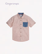 جينجرسنابس قميص مربعات بأزرار أمامية وجيب على الصدر نص كم ولادي البرتقالي