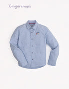 جينجرسنابس قميص منقط بأزرار أمامية كم طويل وياقة ولادي أزرق فاتح