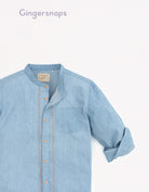 جينجرسنابس قميص جينز أولادي نص ياقة مطرز أزرق فاتح
