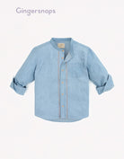 جينجرسنابس قميص جينز أولادي نص ياقة مطرز أزرق فاتح