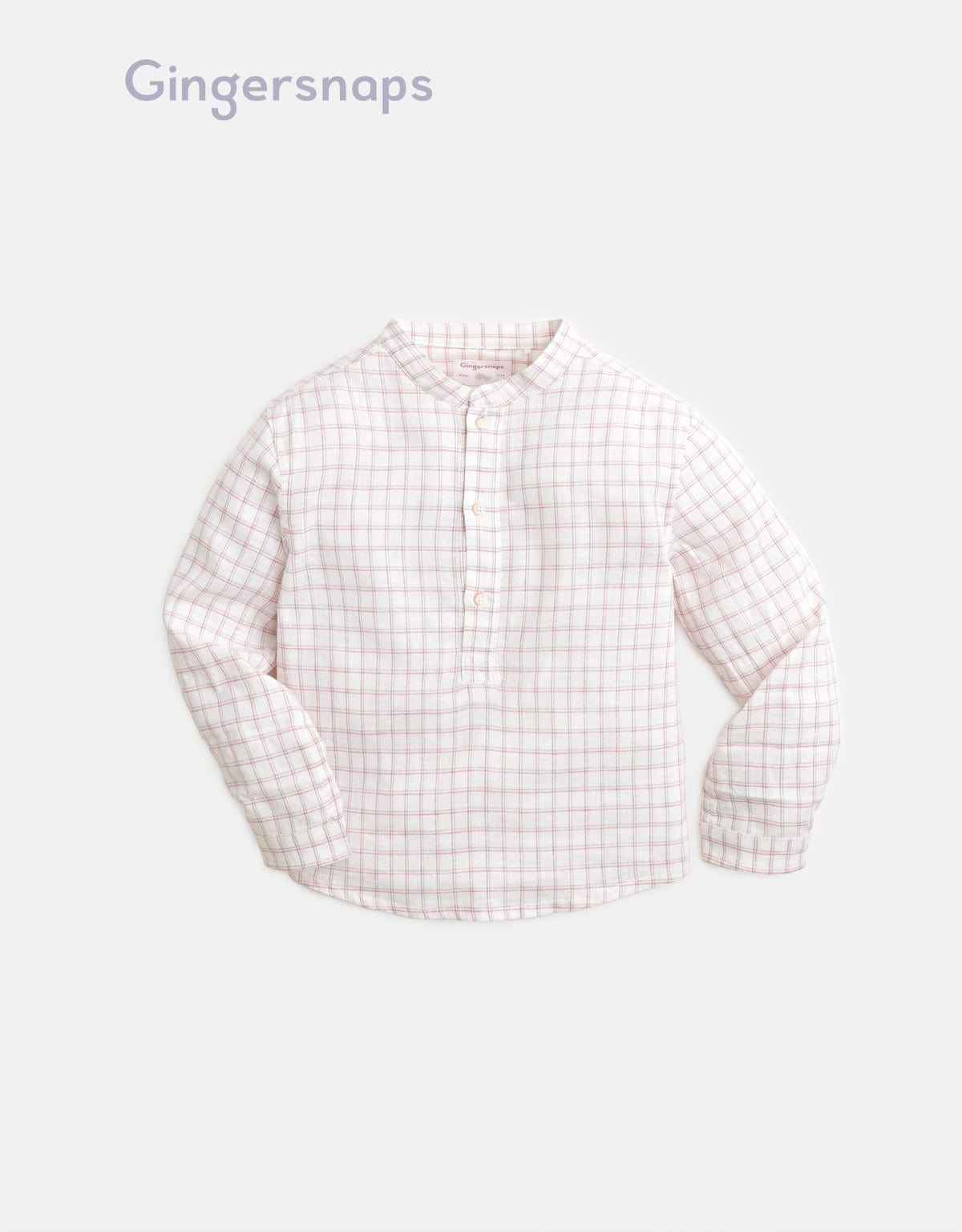 جينجرسنابس قميص بولو منسوج للأولاد بنقشة مربعات صغيرة كم طويل أبيض