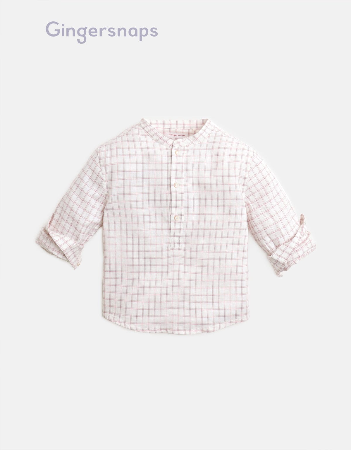 جينجرسنابس قميص بولو منسوج للأولاد بنقشة مربعات صغيرة كم طويل أبيض