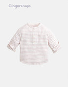 جينجرسنابس قميص بولو منسوج للأولاد بنقشة مربعات صغيرة كم طويل أبيض