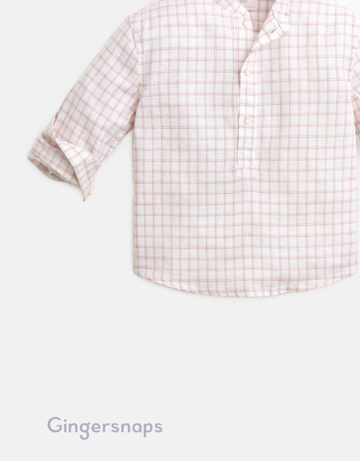 جينجرسنابس قميص بولو منسوج للأولاد بنقشة مربعات صغيرة كم طويل أبيض