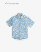 جينجرسنابس قميص مشجر بولو بأزرار أمامية كم قصير أولادي أزرق