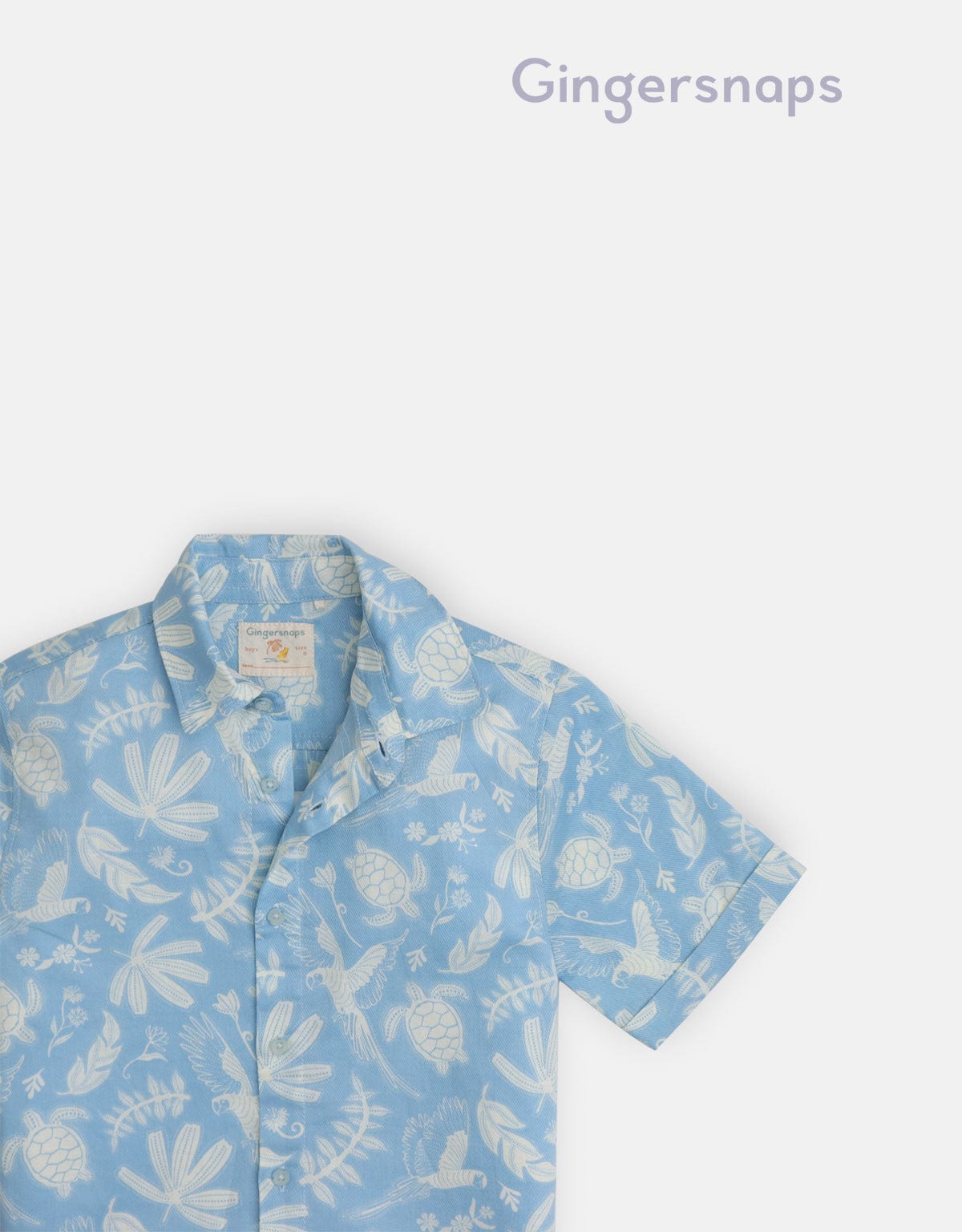 جينجرسنابس قميص مشجر بولو بأزرار أمامية كم قصير أولادي أزرق