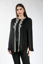 ديامانتين كاب مطرز مزين من الأمام 3/4 كم مفتوح من الجوانب أسود