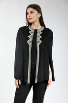 ديامانتين كاب مطرز مزين من الأمام 3/4 كم مفتوح من الجوانب أسود