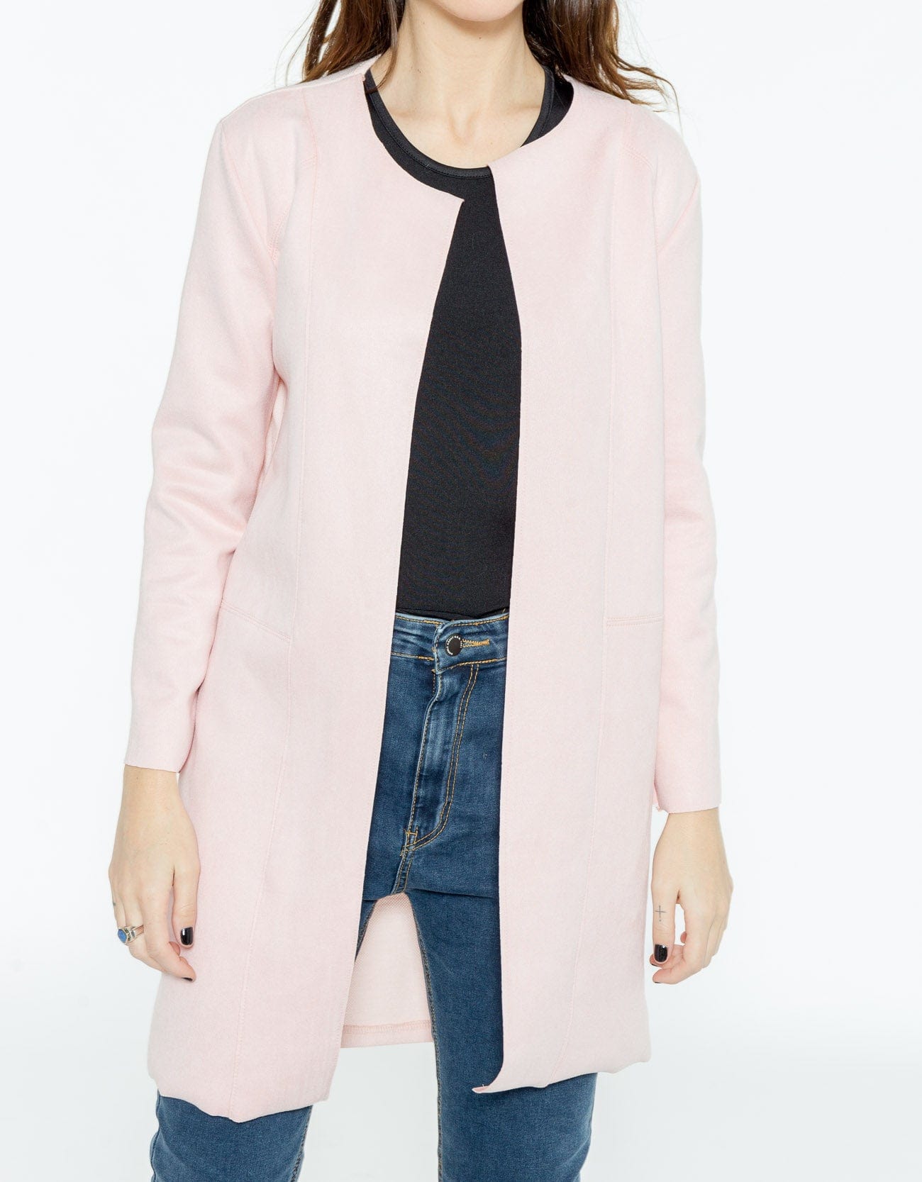 شانا جاكيت نسائي طويل مفتوح وردي