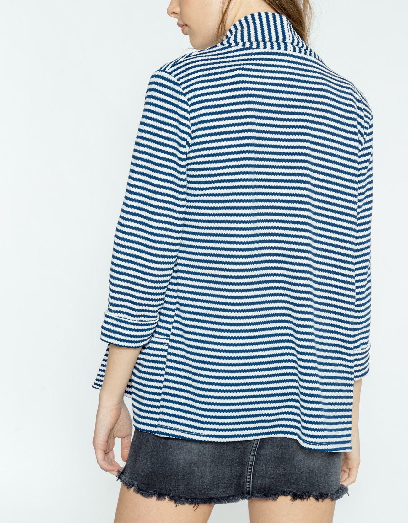 شانا جاكيت مخطط بالعرض 3/4 بأكمام طويلة نسائي أزرق داكن