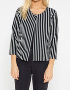 شانا جاكيت مخطط بالطول بأكمام طويلة نسائي أسود