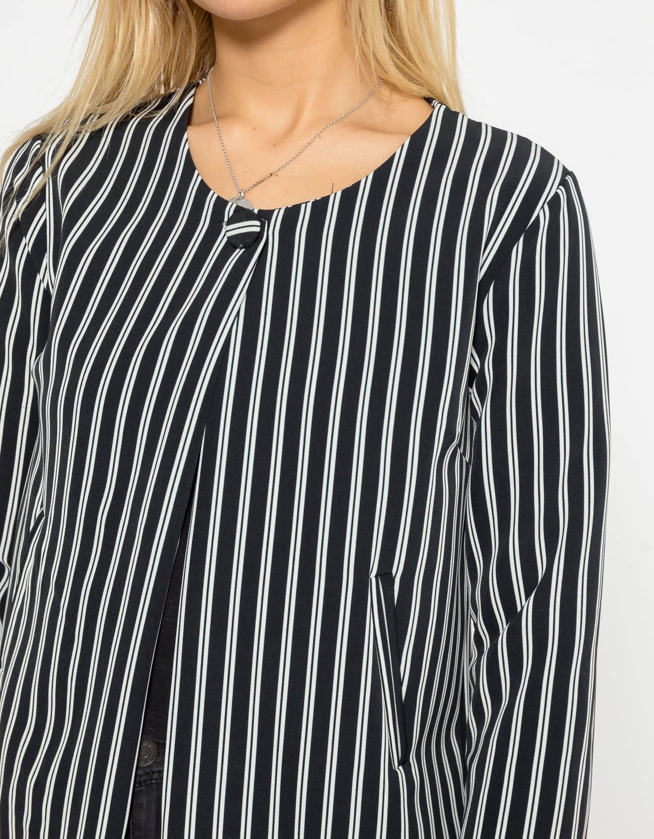 شانا جاكيت مخطط بالطول بأكمام طويلة نسائي أسود