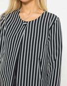 شانا جاكيت مخطط بالطول بأكمام طويلة نسائي أسود